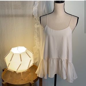 Tibi Spaghetti Strap Off White Silk Tank Top Ruffle Detail Size 8